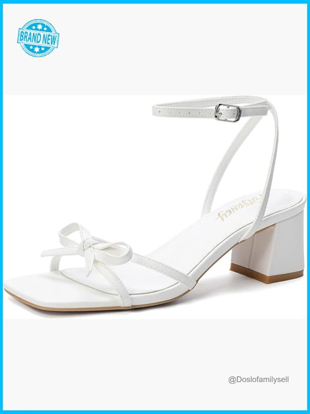 Bow Strappy Block Heel Sandals Chunky Square Open Toe Dress Heels for Wedding